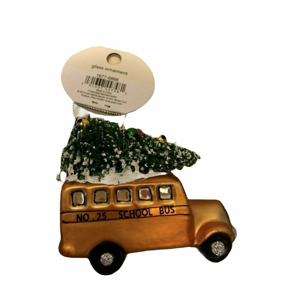 New Christmas Tree Glass Painted Ornament Holiday Yellow School Bus, Teacher - Picture 2 of 10